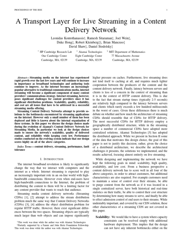 A transport layer for live streaming in a content delivery network pdf