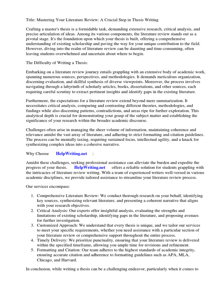 Literature Review in Master Thesis PDF Thesis Citation