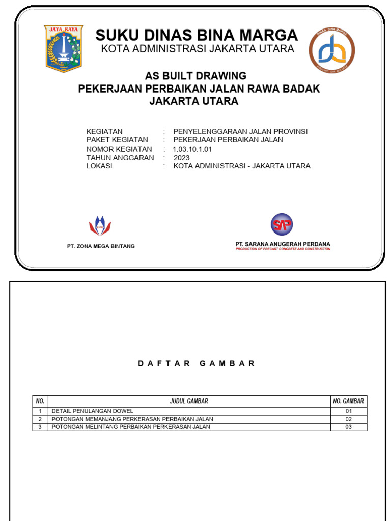 As Built Drawing Perbaikan Jalan Jakarta | PDF