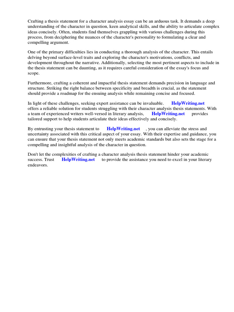 CHARACTER ANALYSIS THESIS STATEMENT EXAMPLES visual data 8