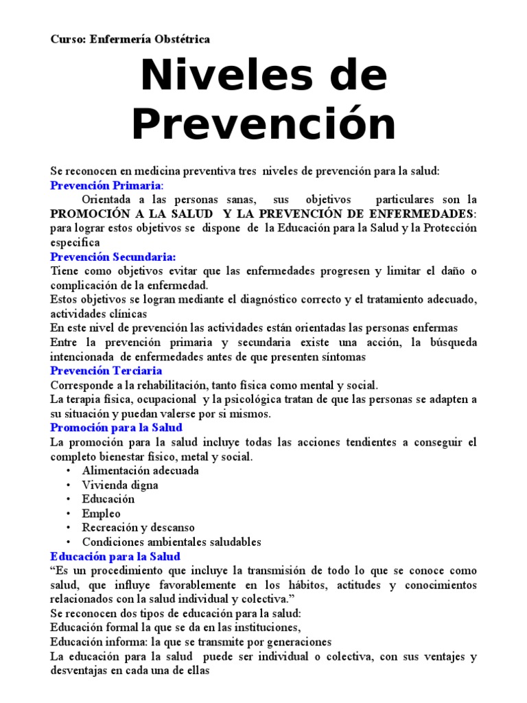 Niveles de Prevención en Salud Asistencia sanitaria