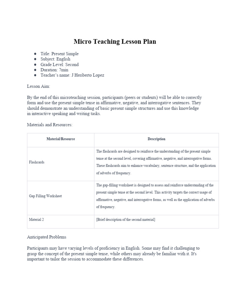 Micro Teaching Lesson Plan Template | PDF | Lesson Plan | Neuroscience