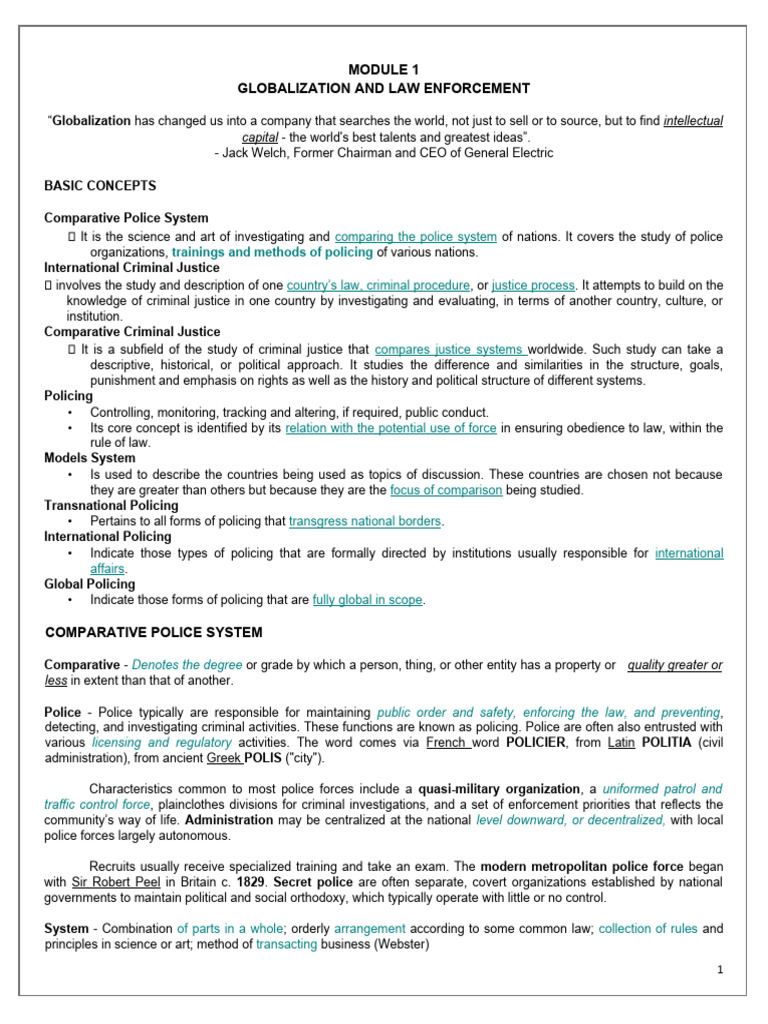 Module 1 Comparative Models In Policing Pdf