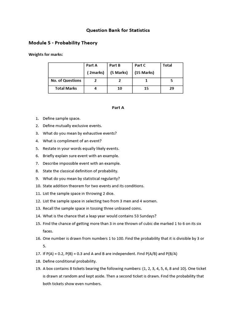 Statistics Probability Theory Question Bank | PDF