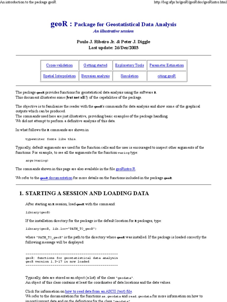 geoR: Geostatistical Data Analysis Guide | PDF | Cross Validation ...