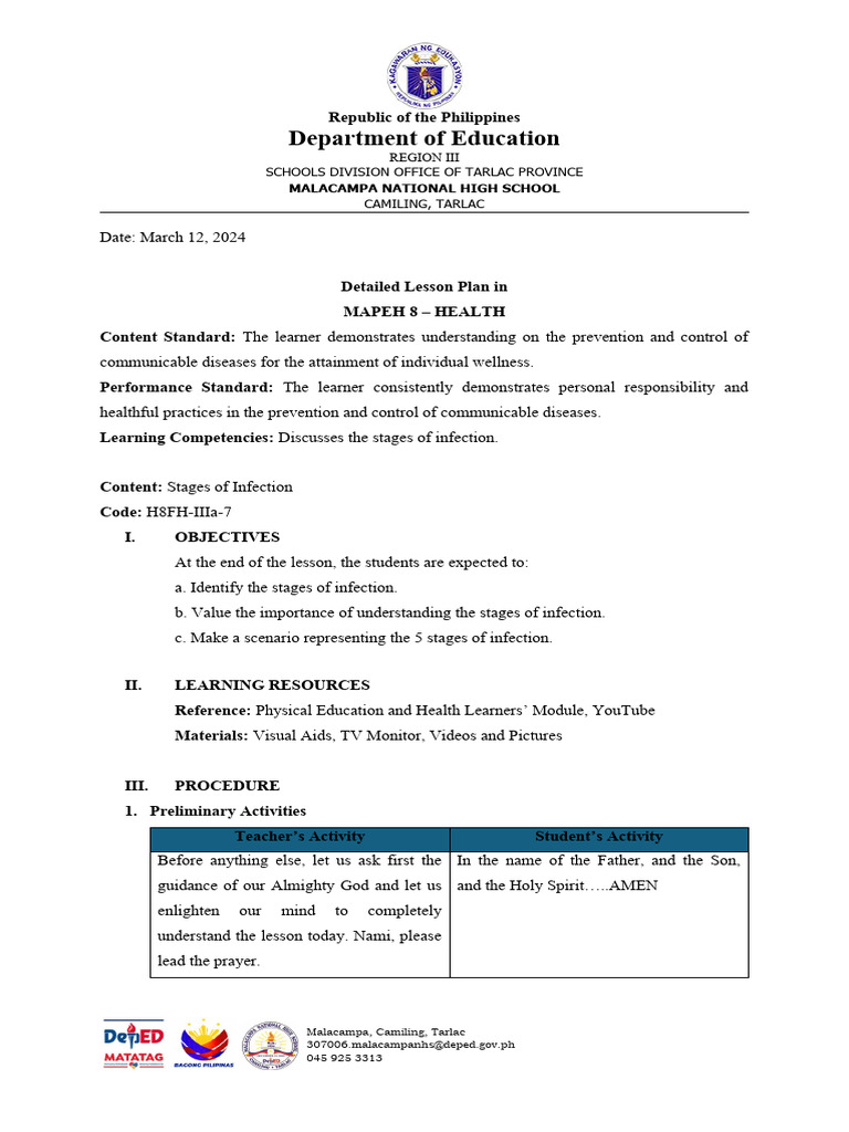 Health 8 - Stages of Infection | PDF | Infection | Learning