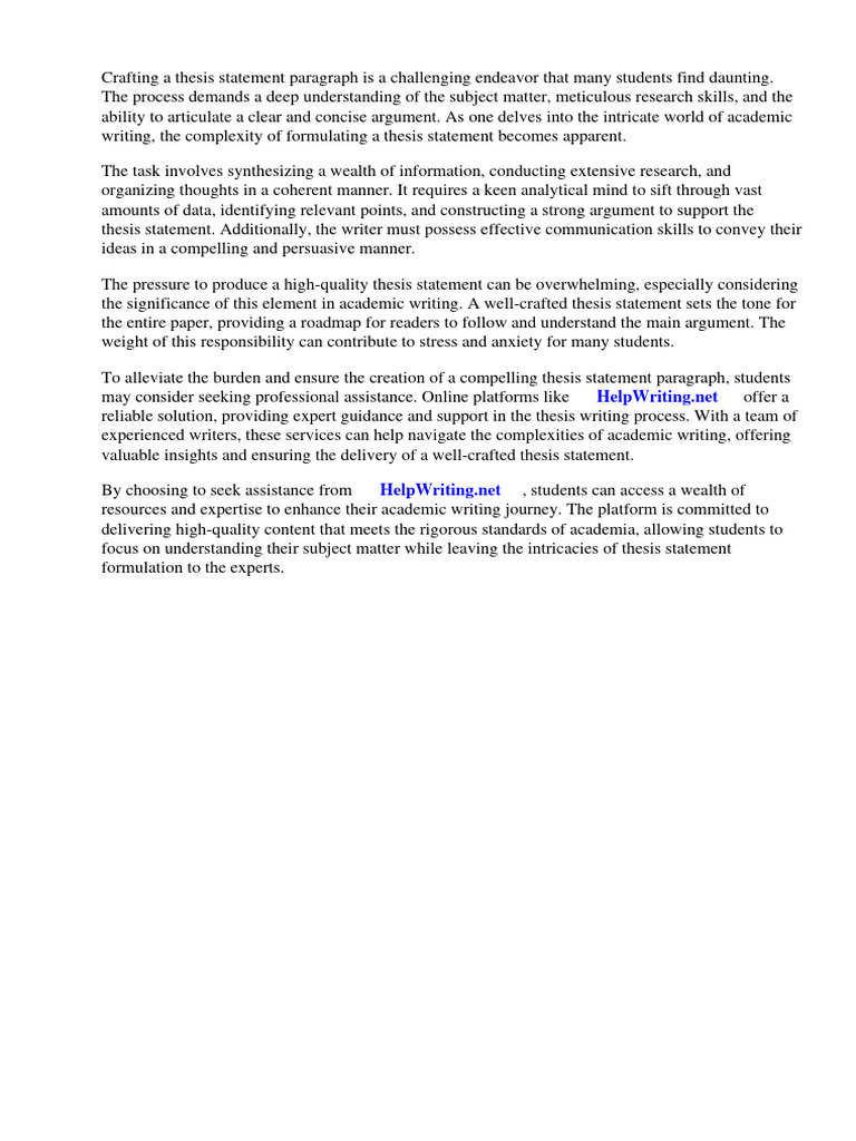 Examples Of A Thesis Statement Paragraph Pdf Essays Thesis