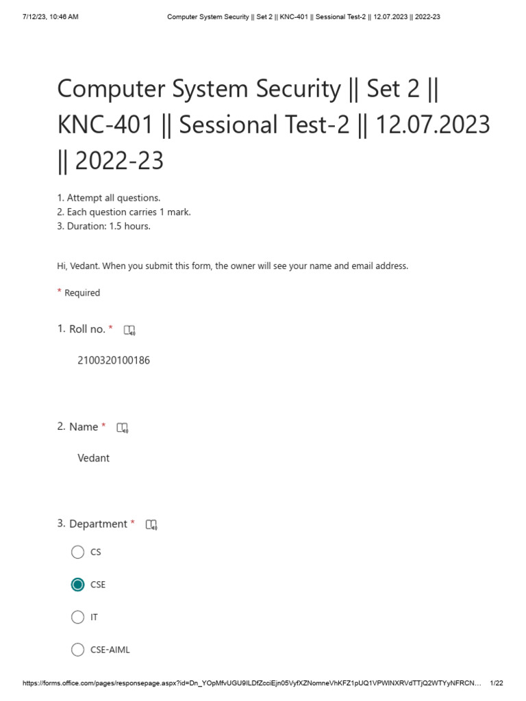 Computer system security set 2 knc 401 sessional test 2 12 07 