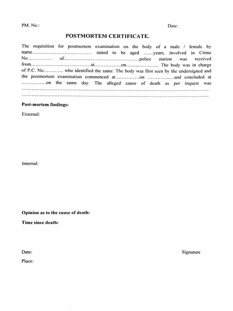 Post Mortem Certificate (10 Marks) PDF