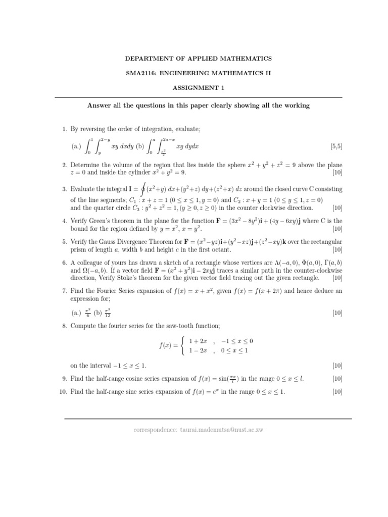 Engineering Mathematics II Assignment 1 | PDF | Fourier Series ...