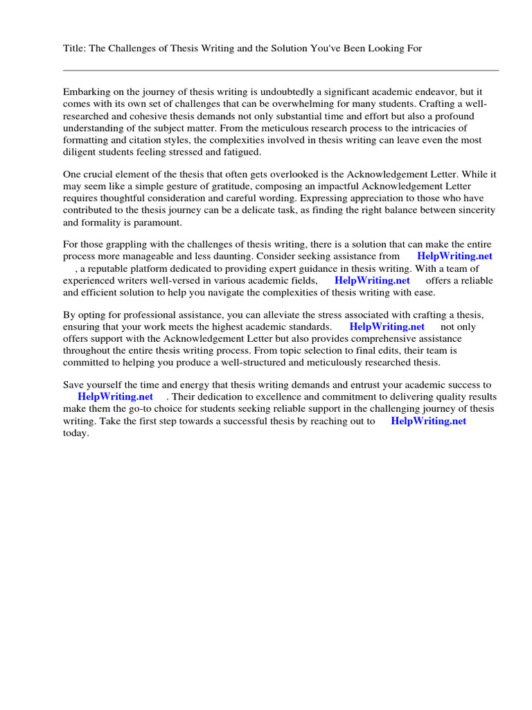 Sample Acknowledgement Letter Thesis Writing | PDF | Thesis | Gratitude