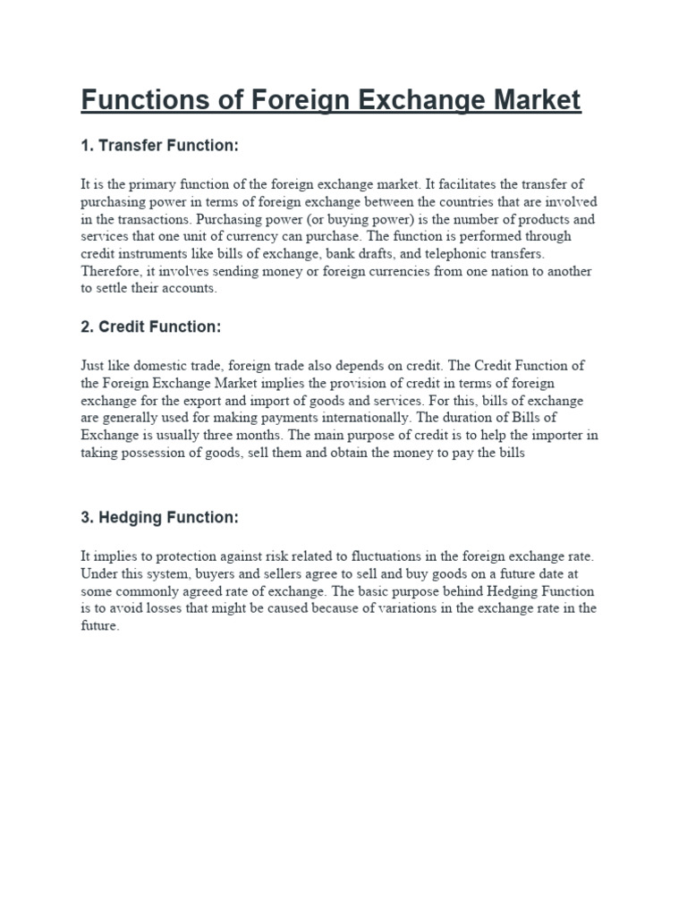 Functions of Foreign Exchange Market PDF
