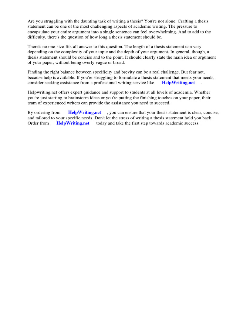 Thesis Statement Length Guidelines | PDF