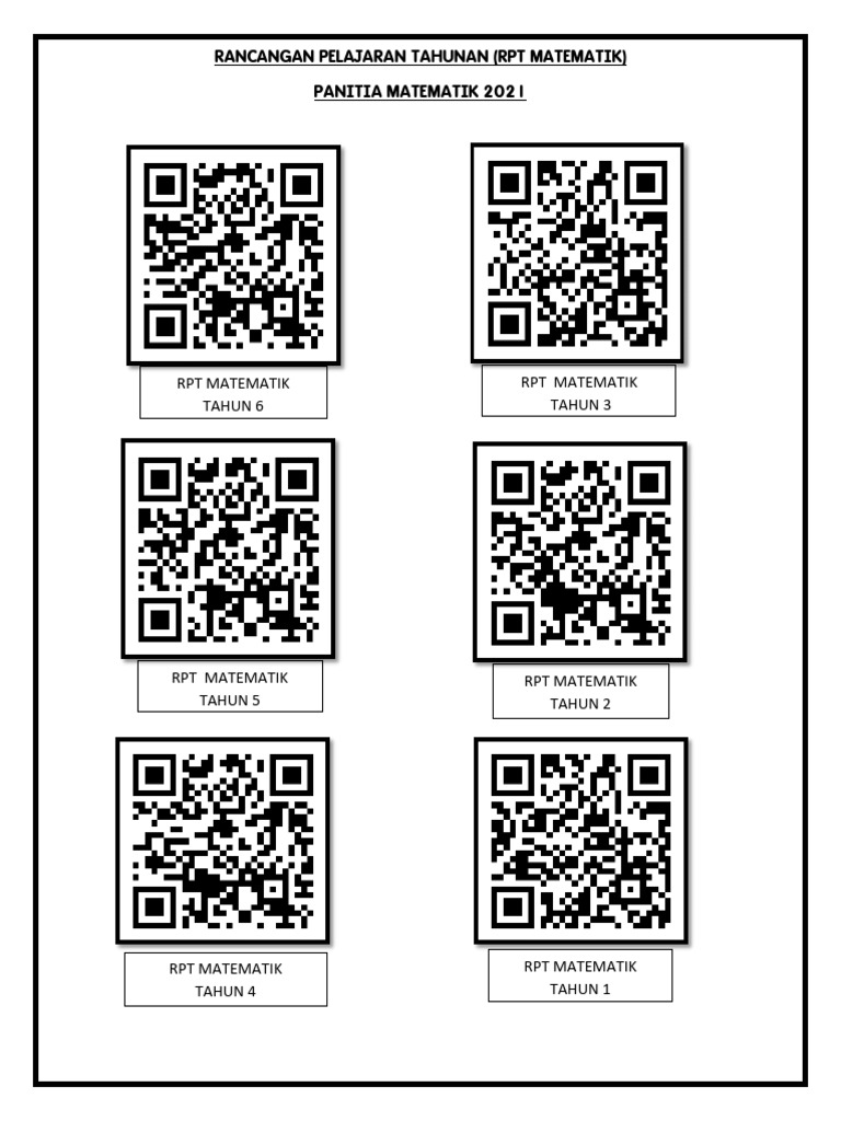 QR Code RPT Matematik Tahun 1-Tahun 6 (2021) | PDF