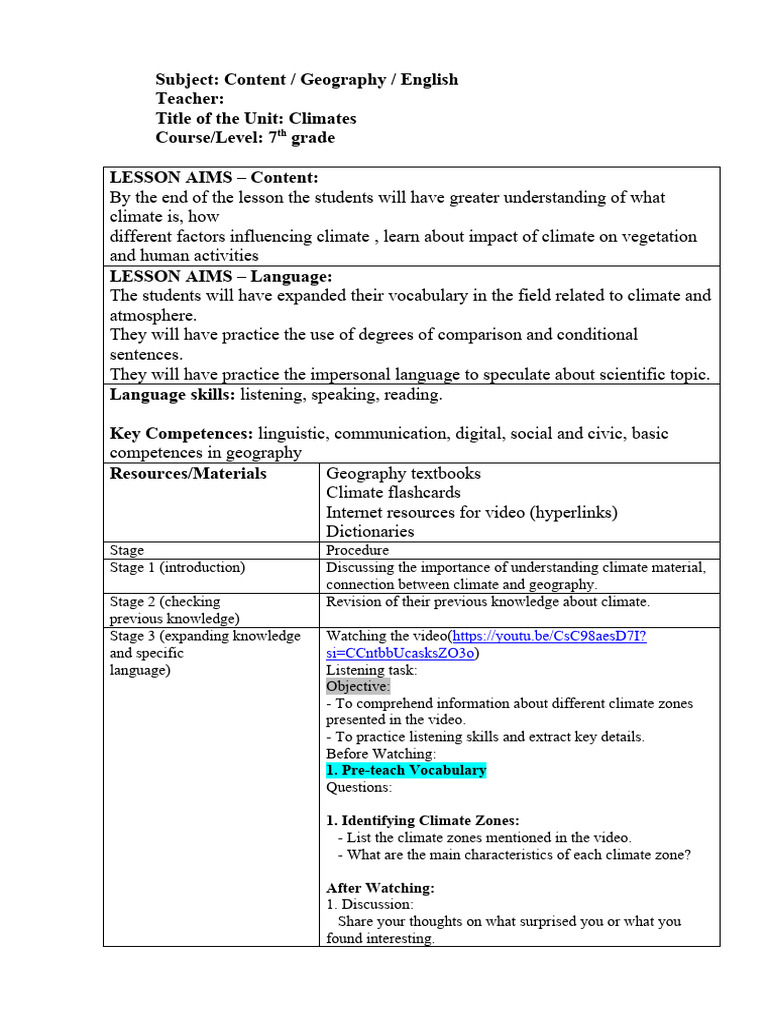 Clil lesson plan 1 PDF Vocabulary Knowledge Clil lesson plan 1 PDF Vocabulary Knowledge
