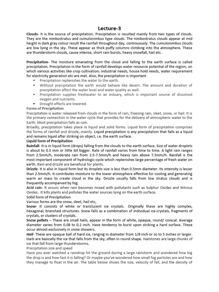 Types and Importance of Precipitation | PDF | Precipitation | Rain