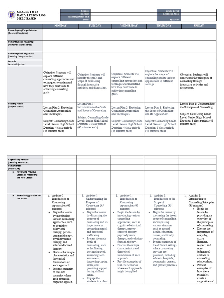Senior High School Counseling Lesson Plans | PDF