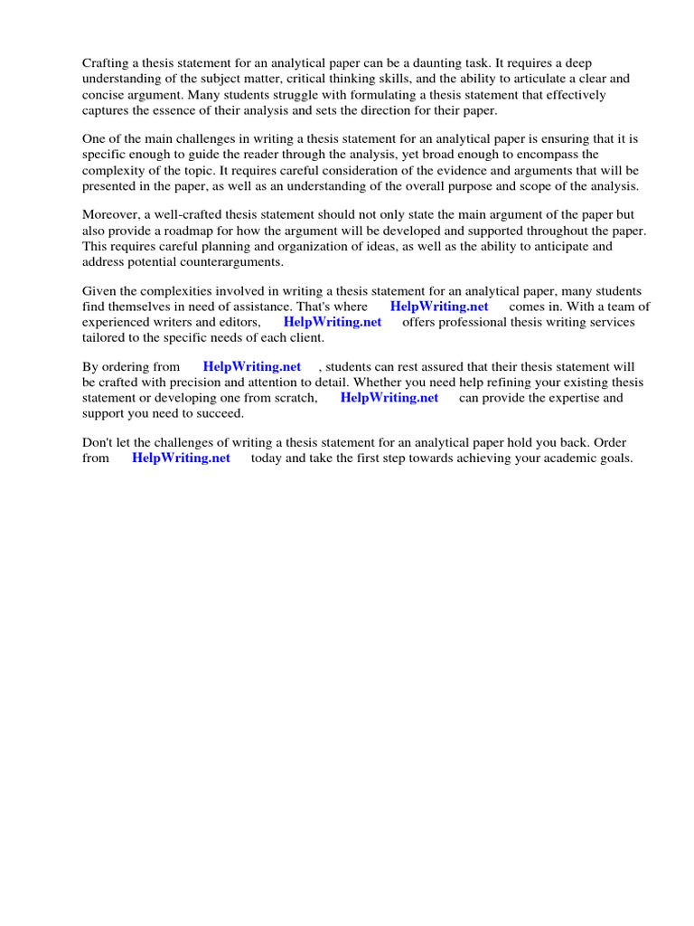 Thesis Statement For Analytical Paper | PDF | Essays | Thesis