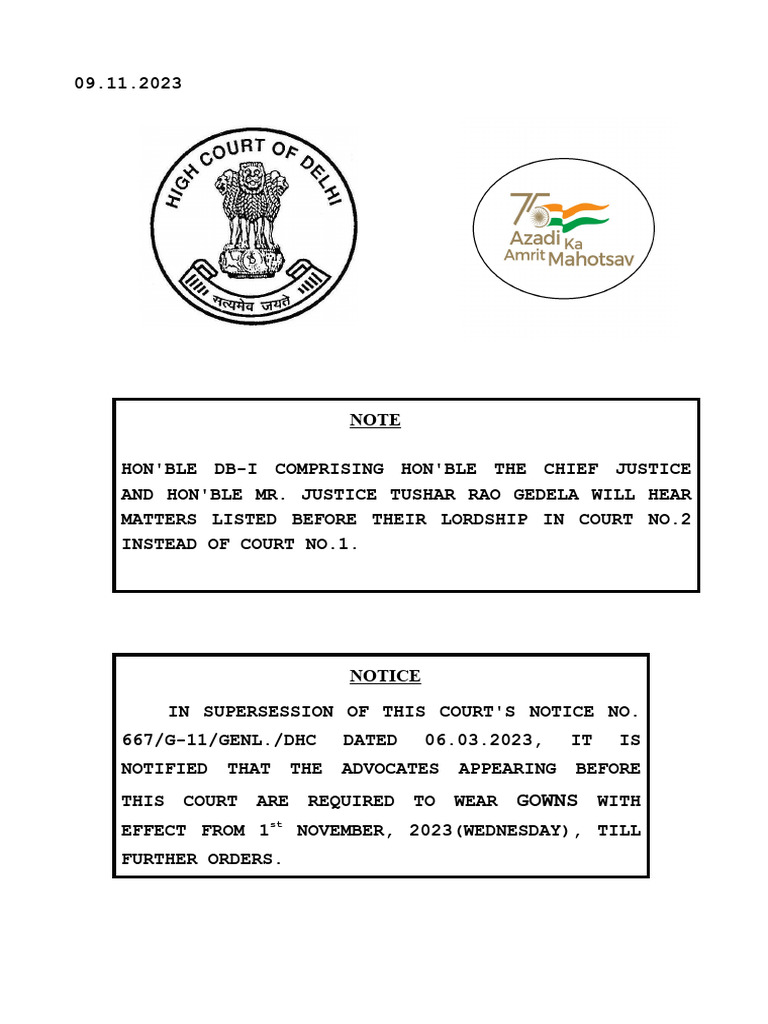 Delhi High Court Notice on Gown Policy | PDF | Lawsuit | Government ...