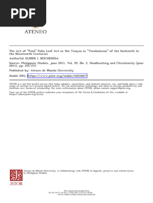 The Art of Pusô  Palm Leaf Art  in the Visayas in  Vocabularios of  the Sixteenth to  the Nineteenth  Centuries
