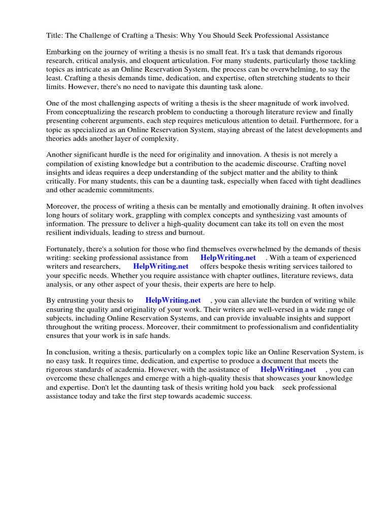 Online Hotel Reservation System Thesis Chapter 1