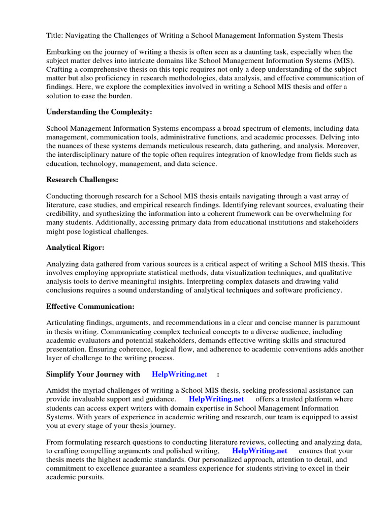 School Management Information System Thesis PDF