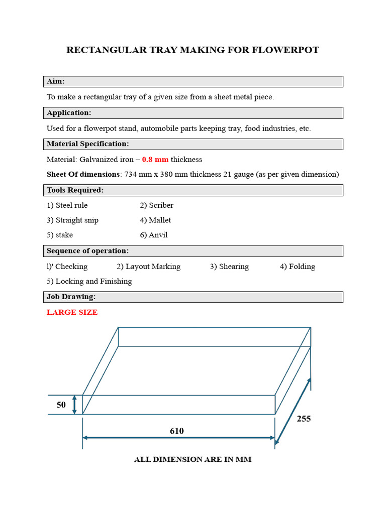 Rectangular Tray Making Procedure | PDF | Sheet Metal | Building Materials