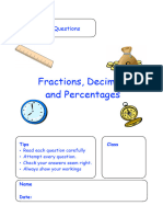 C6 - Maths - Frac Dec Perc Worksheet 1 - PDF