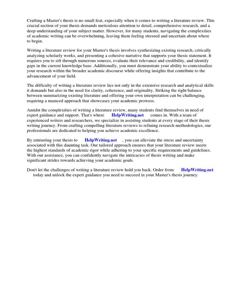How To Write A Literature Review Master Thesis PDF Thesis Essays