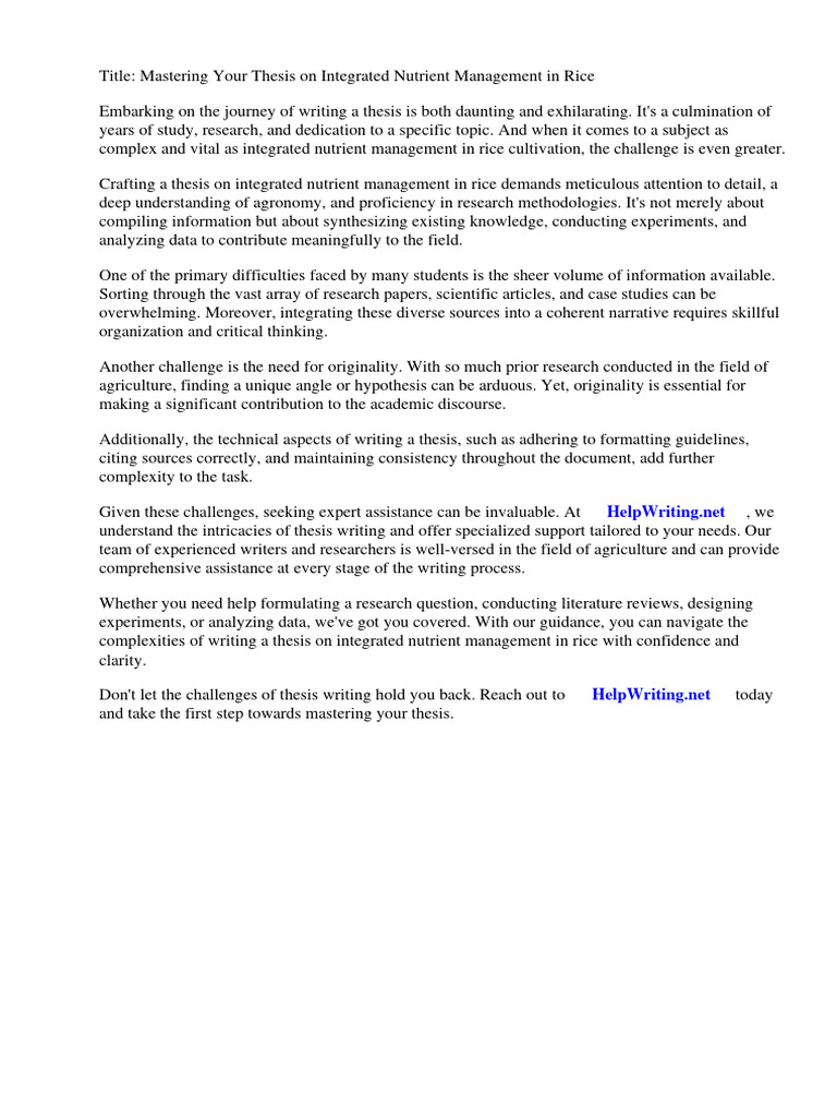 Thesis On Integrated Nutrient Management in Rice | PDF | Soil | Rice