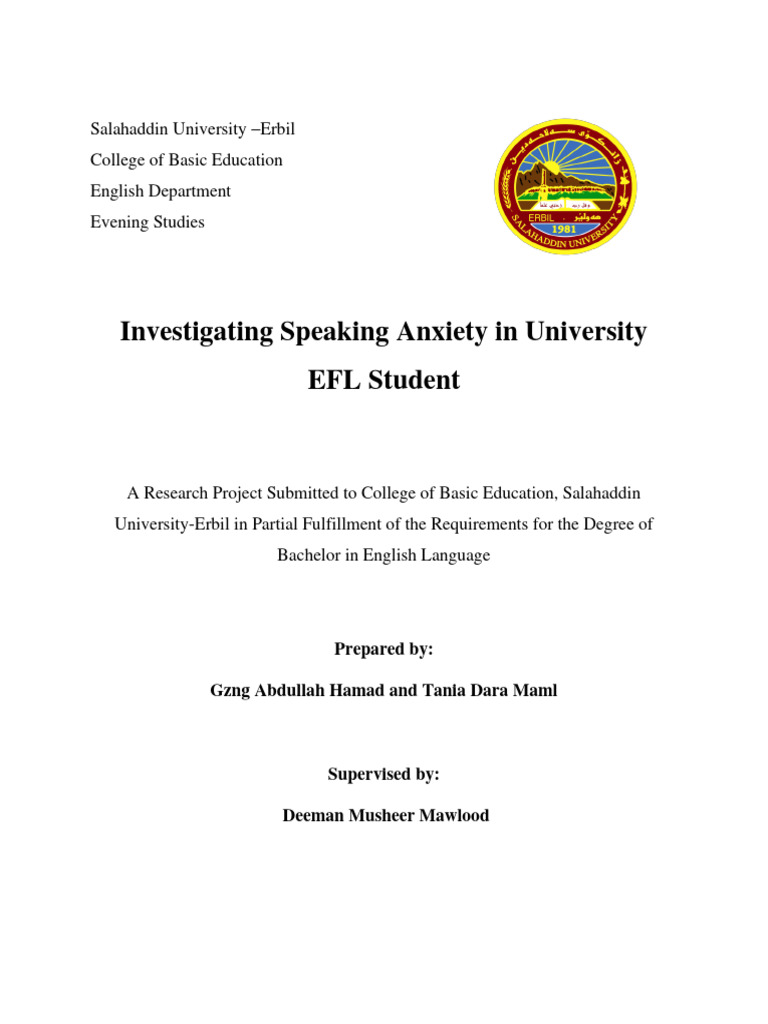 EFL Students' Speaking Anxiety Study | PDF | Anxiety | Speech