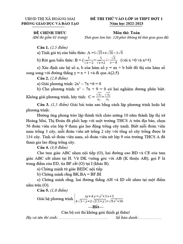 Dot 01 - Toan - de Va Dap An | PDF