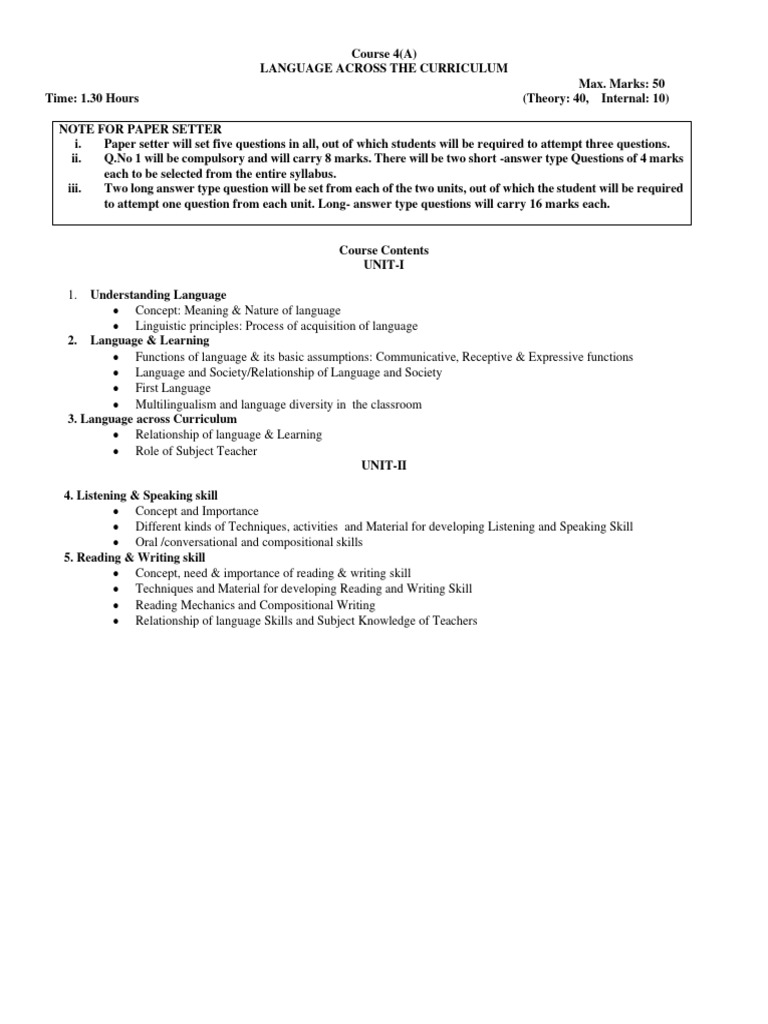 Paper IV-A Languauage Across The Curriculaum (Revised 14-2-2023) Eng ...