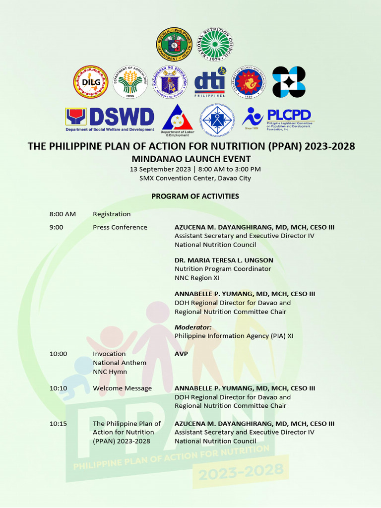 PPAN 2023 2028 Mindanao Launch - Program of Activities - Ao 20230912 | PDF