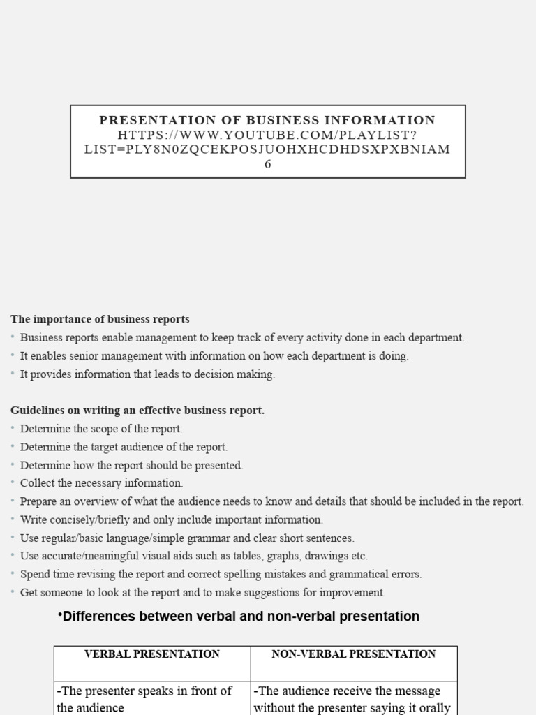 Business Report and Presentation Guidelines | PDF | Nonverbal ...