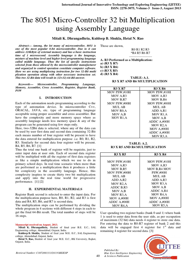 8051 Microcontroller 32-Bit Multiplication | PDF