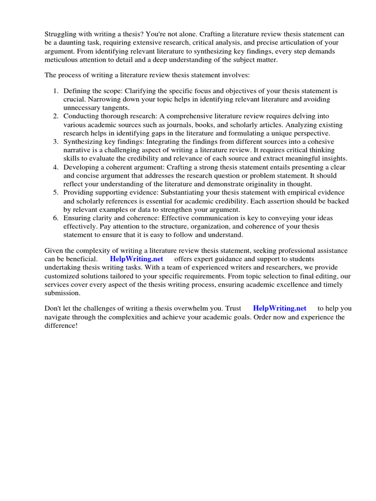 How To Write A Literature Review Thesis Statement | PDF | Essays | Thesis