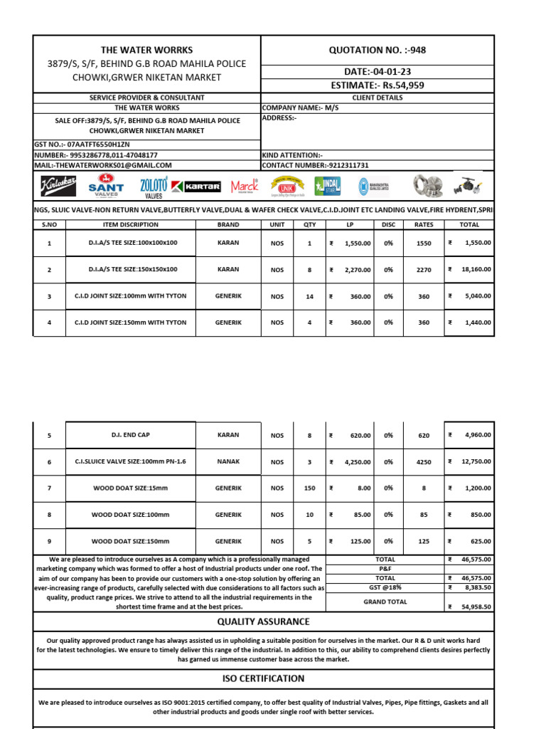 Industrial Valves & Pipe Fittings Quotation | PDF | Pipe (Fluid ...