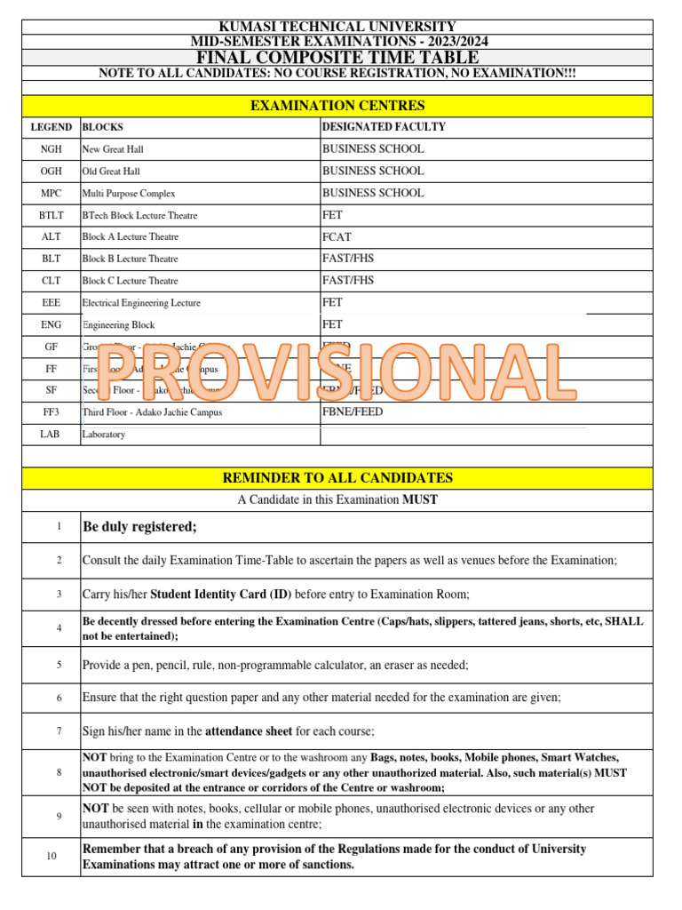 Kumasi Technical University Exam Timetable | PDF | Physical Sciences ...