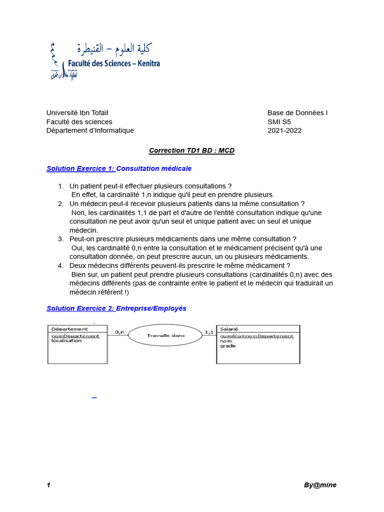 Correction TD1 BD : MCD et Solutions | PDF