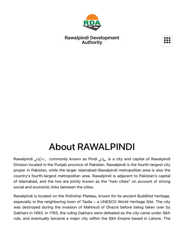 Rawalpindi Development Authority Overview | PDF | South Asia | Pakistan