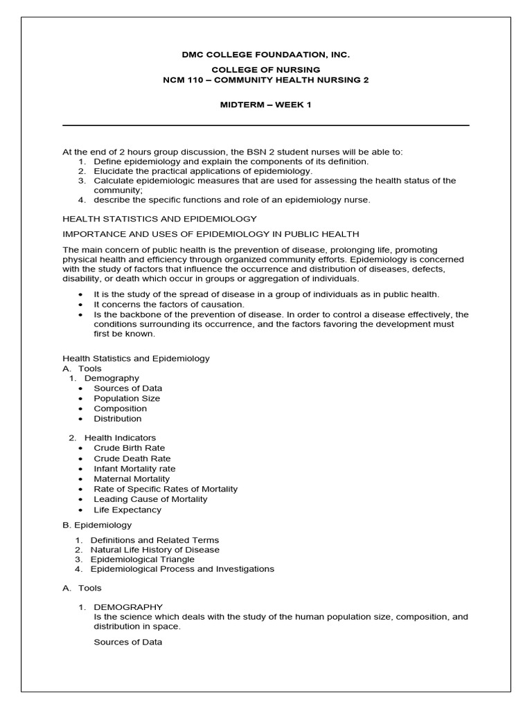 Health Statistics and Epidemiology Handouts 1 PDF Epidemiology