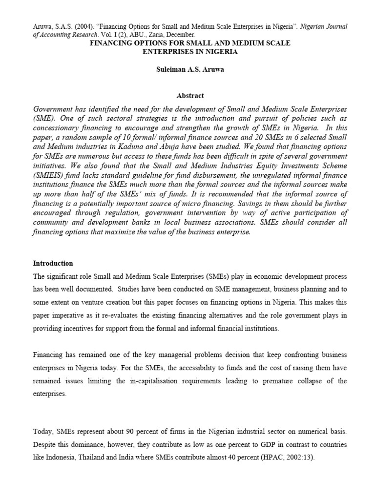 SME Financing in Nigeria | PDF | Small And Medium Sized Enterprises ...