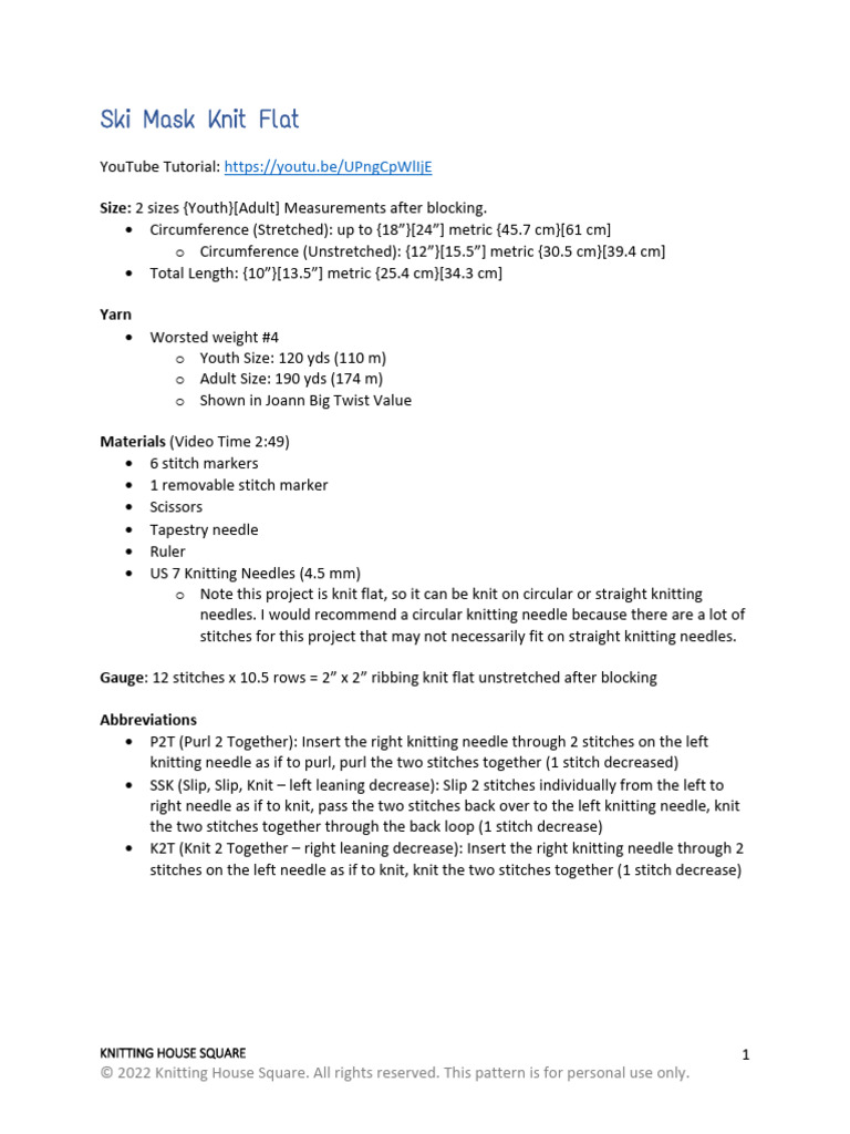 Ski Mask Knit Flat 07122022 PDF