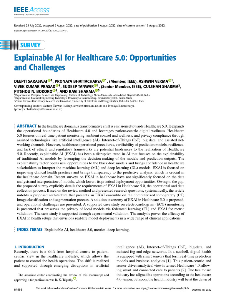 Explainable AI For Healthcare 5.0 Opportunities and Challenges | PDF