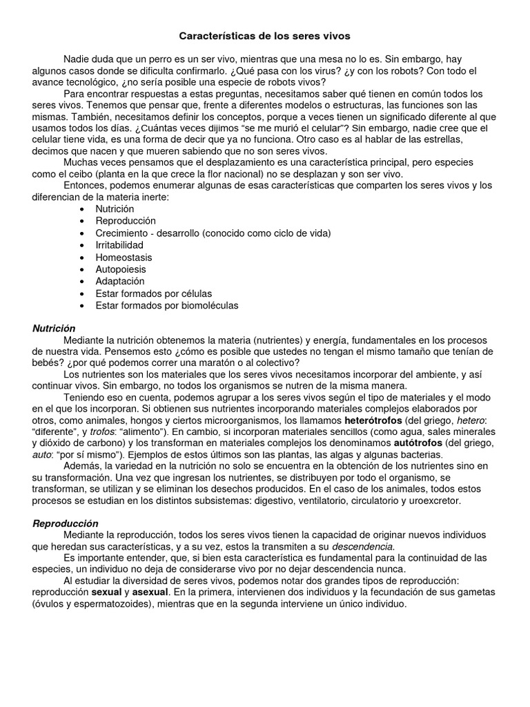 Características de Los Seres Vivos | Descargar gratis PDF | Organismos ...
