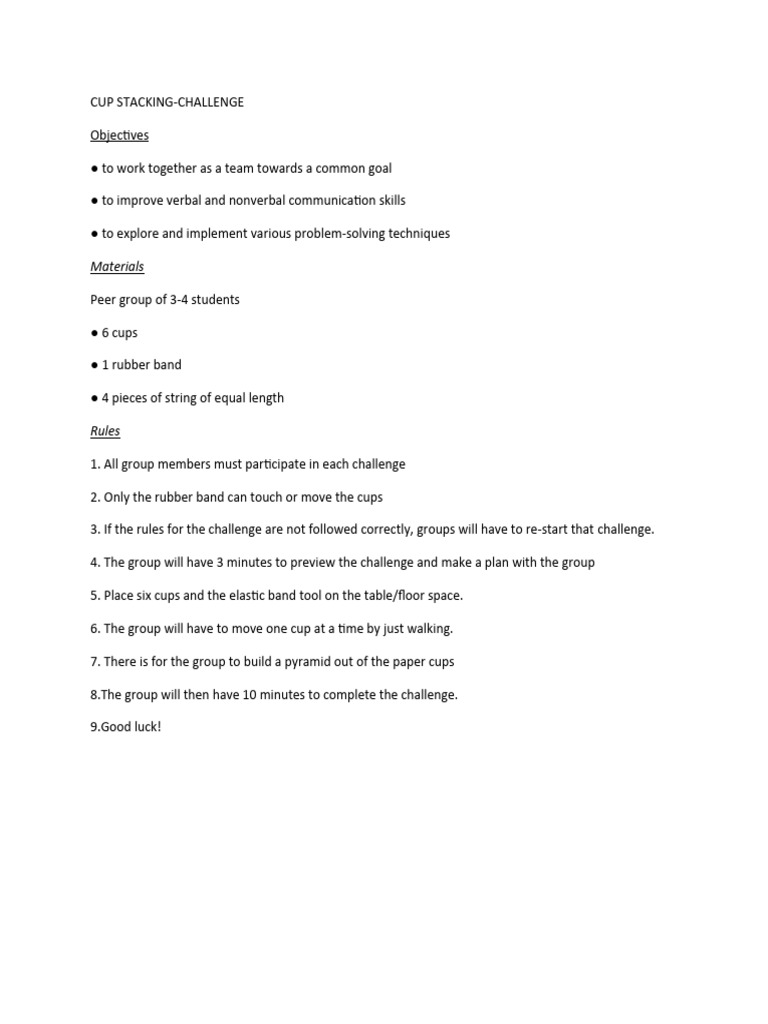 Cup Stacking Challenge | PDF