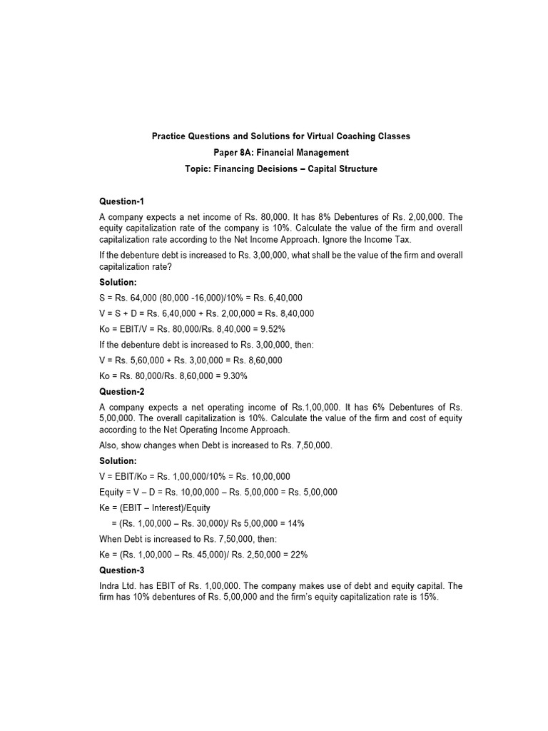 Practice Questions and Solutions for VCC - FM(Capital Structure) | PDF