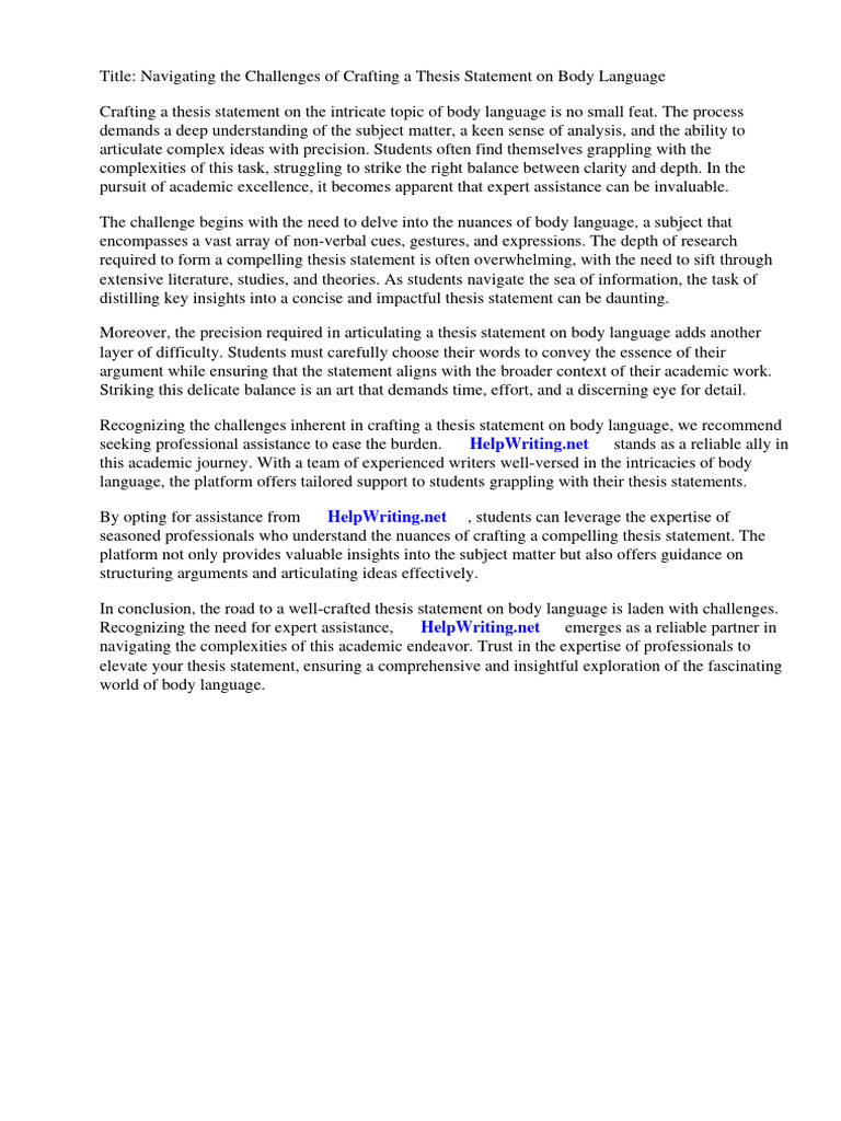 Body Language Thesis – Linguistics Theses and Dissertations – FNVV