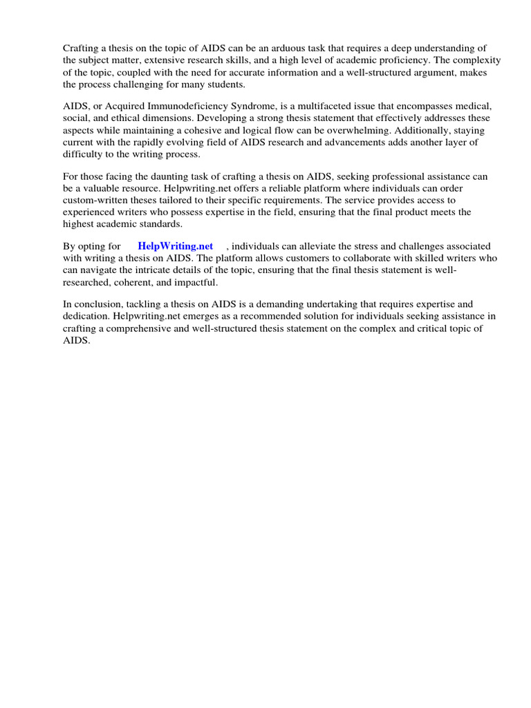 Aids Thesis Statement | PDF | Hiv/Aids | Management Of Hiv/Aids